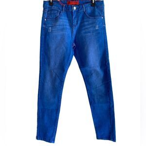 Jennifer AUTHENTIC DENIM blue wash pockets zipper snap inseam 21 inch stretchy